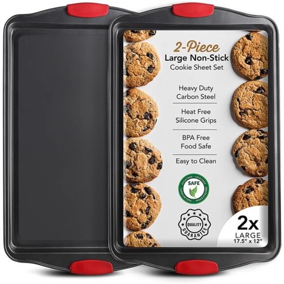 Baking Sheet Set, 2-Piece Large Cookie Sheet Set with Silicone Handles, Steel - Picture 1 of 7
